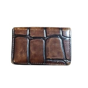 Franklin Covey Crocodile Embossed Leather Business Card Holder Wallet Old Money